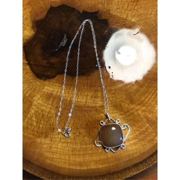 Necklace, Carnelian and Sterling Silver Necklace Pendant, NEW, 18”, Handmade, Ar - Picture 2 of 4